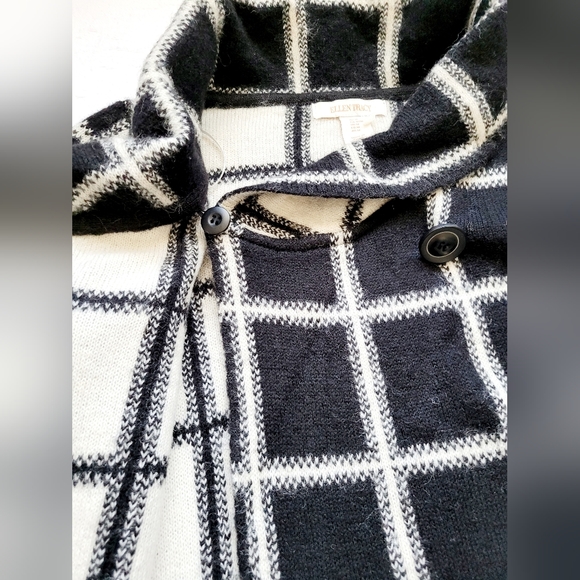 Ellen Tracy Women's Wool Blend Jacket Cardigan Checker Black&White High Neck Med - Picture 7 of 16